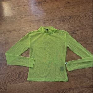 Lazy Oaf Neon Green Sheer Blouse long sleeve size 8 mock neck layering top s